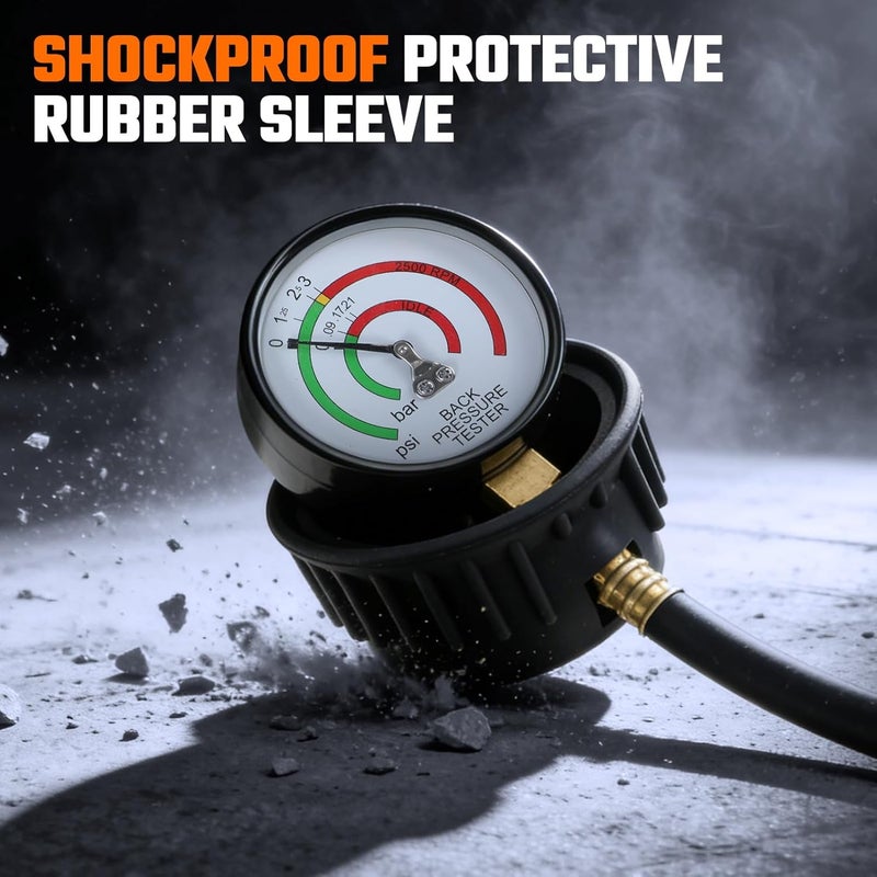 CMTOOL Exhaust Back Pressure Tester Kit with Carrying Case, Automotive Exhaust Back Pressure Gauge Set with 6-Foot Hose, Professional Car Diagnostic Test Tool with Adapter & 2 Hose Clamps - Image 3